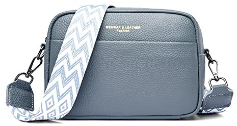 FORRICA Umhängetasche Damen Kleine Leder Mädchen Crossbody Tasche Modische Frauen Schultertasche mit Breiter Gurt Blau