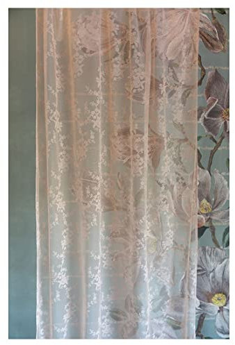 L'ATELIER 17 Tendone Camera da Letto, Tenda in Total Pizzo con Rose Ricamate, Collezione Ciel Shabby Chic 3 Varianti 300x290 cm Rosa Malva