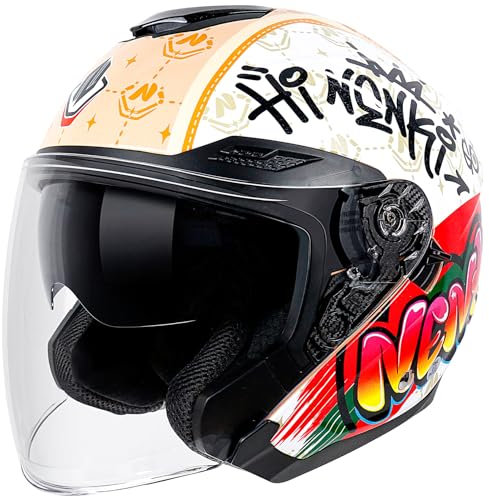 NENKI Rollerhelm für Motorradfahrer, Motorradhelm ECE 22.06, Jethelme mit Doppelvisier und Sonnenblende, Halbhelme für Damen Herren (TuyaA, L)