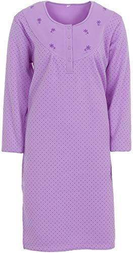 Zeitlos Damen Thermo Nachthemd Uni Gepunktet Warmhaltend M-2XL Winter