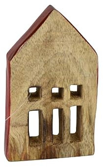 Kopschitz Weihnachtsdeko Holzhaus, Rand Emaille rot H 130 mm, 1 Stück