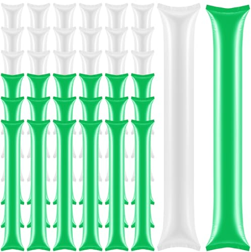 Junkin 240 Pieces Thunder Sticks Cheering Cheerleading Accessories Team Spirit Boom Sticks Noise Makers Inflatable for Sporting Events Football Game Party(Green, White)