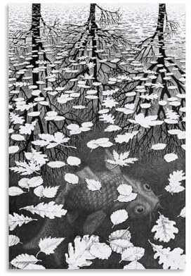 WurBu M.C. Escher Painter Artwork【Three Worlds】 Bedruckte Poster Wandkunst Malerei Leinwand Geschenk Wohnzimmer Drucke Schlafzimmer Dekor Kunstwerke 30 x 45 cm