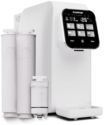 Klarstein AquaLine Osmose-Wasserfilter-System für Umkehrosmose, 3L Auftisch Wasserfilter-System mit 5-Stufige Filtration, 3 Filter & Touch Screen, Filtert Schnell Wasser, 2-Tank RO-Umkehrosmoseanlage