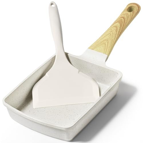 GiPP sartén antiadherente para tortillas, sartén de desayuno de 3/4 agujeros, sartén japonesa para tamago-yaki, sartén de inducción, sin PFOA (Blanco, Tamagoyaki)