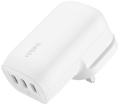 Belkin BoostCharge 3-Port USB-C Wall Charger with PPS 67W, USB-C PD 3.1 Enabled Fast Charging iPhone Charger for iPhone 16 Series, MacBook Pro, AirPods, Galaxy, and Other PD Enabled Devices - White