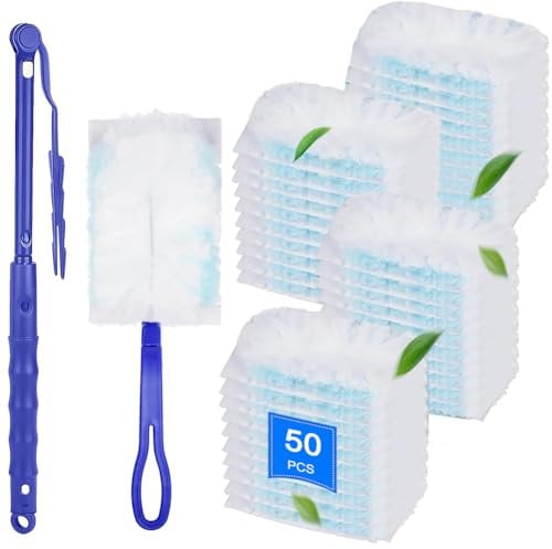 50 Stück für Swiffer Staubmagnet Nachfüllpack, mit 1 Griff, 1 Teleskopstange, Duster Nachfüllpack, 360° für Swiffer Staubwedel Teleskop Starterset, für Zuhause Schule Büro