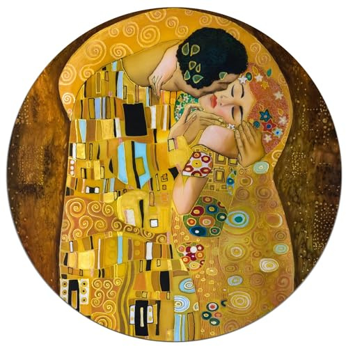 Wallario wasserfestes Poster selbstklebend Rund, 60 cm Durchmesser, Der Kuss von Klimt, Badezimmerposter Spritzschutz mit Hochglanzoberfläche in Glasoptik