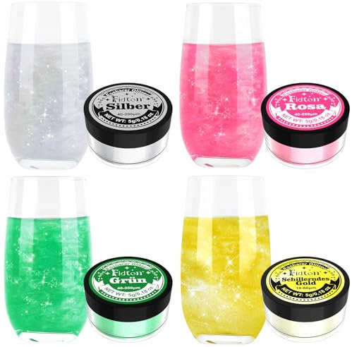 Essbarer Glitzer für Getränke - Fidton 4 Farben Edible Glitter Lebensmittelfarbe Pulver für Fondant Gold, Glitzer Essbar Glitzerpulver für GeträNke, Goldpulver Essbar für Tortendeko - 5 g/Flasche