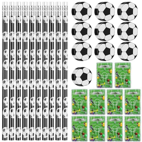 30 Set Fußball Bleistifte Fußball Radiergummi Set,Fußball Party Mitgebsel,10 Fußball Mitgebsel Bleistifte,10 Fußball Radiergummi 10 Fußball Flipperspiel,Fußball Geburtstag Party Geschenk für Kinder