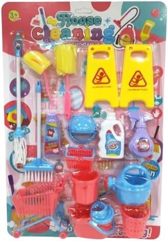 PEBBLE HUG Mini Pretend Play Cleaning Set for Kids, Mini Cleaning Tools,, Cleaning Adventures, Educational Toys for Kids, Broom, Mop, Brush, Trash Can, Bucket