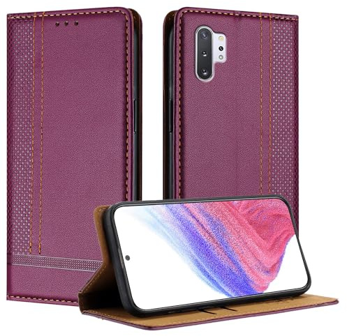 Mo-Beauty Handyhülle für Samsung Galaxy Note 10 Plus, PU Leder Flip Klappbare für Samsung Note 10 Plus mit Standfunktion Kartenfächer Magnet Hülle (Lila)