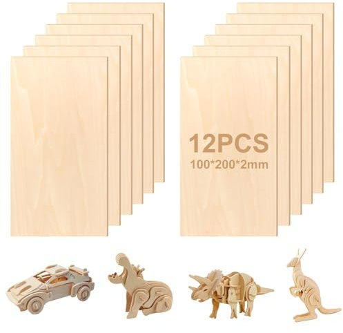 NVIYAM 12 Piezas Madera de Balsa Fina, 100x200x2mm Madera Contrachapada, Tablero Contrachapado, Sin Terminar Tablero Madera para Manualidades Decoración,Proyectos de Láser,Pintura,Modelado