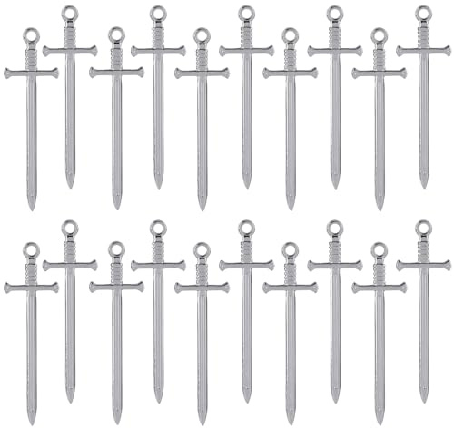 COGCHARGER Silber-Schwert-Anhänger zur Schmuckherstellung, 20 Stück | Edelstahl Charms Metall Schwert Anhänger DIY Bastelbedarf für Halsketten, Armbänder, Ohrringe und Schlüsselanhänger