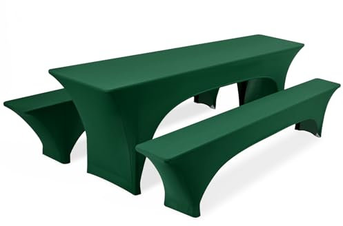 Pesonlook dreiteilige Sets Biertischhusse, dunkelgrüne Stretch-Biertisch- und Bankgarniturhusse für 50 cm Tischbreite, Bierbankhusse, Bierzeltgarnitur 220 x 50 cm für Bankett-Party im Freien