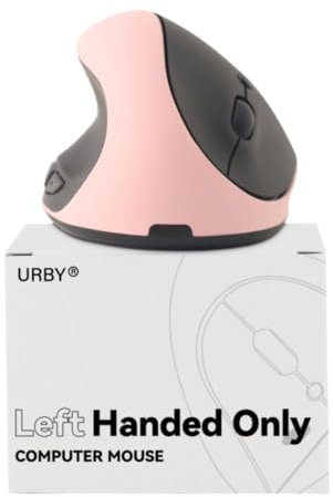 Urby Mouse per mancini wireless, ergonomico, verticale, anche come mouse da gioco per mancini. Compatibile con Windows/macOS, laptop, PC. [Tipo C e USB] [Batteria inclusa, aggiornato 2024] Rosa