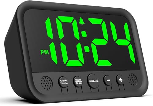 Pequeño reloj digital LED para dormitorio, reloj despertador fuerte para adultos y adolescentes, reloj de escritorio eléctrico enchufable, reloj de mesita de noche simple con volumen, brillo y