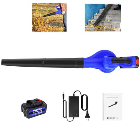 Laubbläser, 177 km/h Laubbläser Akku 21V 4000mAh, mit 2 Blasrohr, 300W, 177 km/h, Ergonomisch, Betriebsgewicht 1.85Kg zum Rasenpflege, Laubblasen, Auto und Eckenreinigung