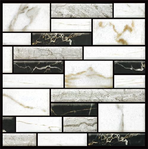 Hyesrtey Pack of 10 3D Wall Panels, Stone Look, Self-Adhesive, 30 x 30 cm, Plastic Panel Wall Cladding, Waterproof PVC Brick Wallpaper for Living Room, Bedroom, Kitchen (White Brick)