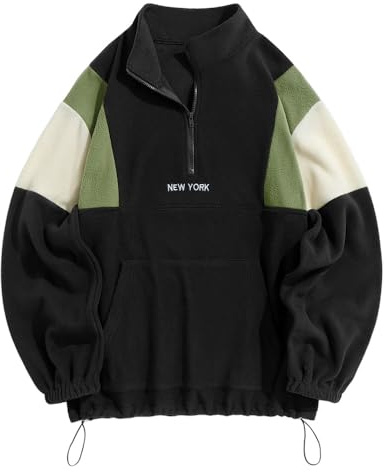 ZAFUL Viertel Zip Polar Vlies Fleece Sweatshirt Herren Vintage Stehkragen Farbblock/Grafik/Brief Gestickt Langarm für Herbst Winter Frühling