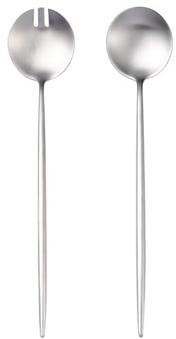 Lemeya Salad Serving Utensils,Serving Spoons Stainless Steel,2Pcs Long Handle Salad Servers 11.42 Inch,Salad Utensils for Serving,Matte Finish,Dishwasher Safe