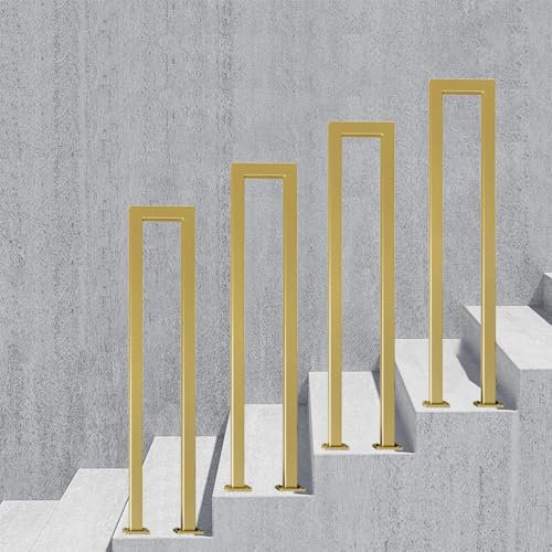 Corrimano dorato in stile industriale, corrimano per scale a forma di U, corrimano in ferro battuto per scale interne o gradini esterni, ringhiera per scale di assistenza tubolare quadrata(55cm(1.8ft)