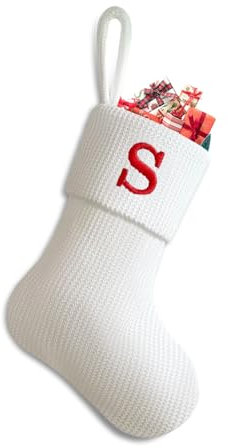 Sleeleece Weihnachtsstrumpf Personalisiert Nikolausstrumpf 22 cm,Christmas Stockings,Nikolausstiefel zum Befüllen Weihnachtsstrumpf Geschenkbeutel Weihnachtsbaum Anhänger Weihnachtsdeko Weiß & Weiß S