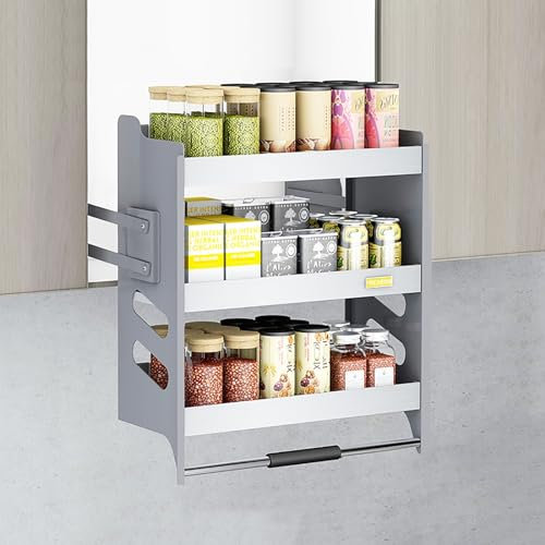 Étagère escamotable à 3 Niveaux pour Armoire de Cuisine, Panier de Levage Robuste pour Armoire Murale de Cuisine supérieure, système de Support à Vaisselle et à épices en métal pour Armoire supérieu
