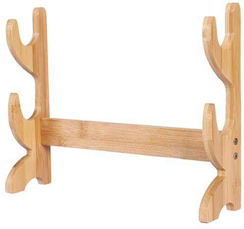 Flötenständer 2-stufig natürliches Bambus-Display Rack Elegant Show Rack Stall Flötenorganisator Praktische und schöne Ausstellungsständer für Flöte, Musikinstrument, Messer, Schwertgröße 12 x 3 x 9