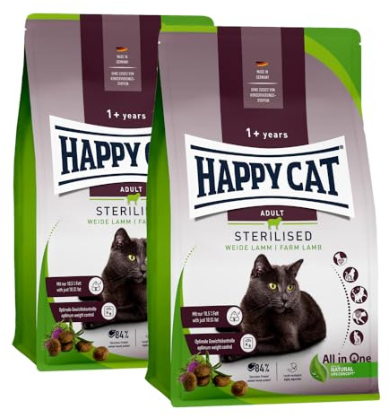 Happy Cat Sterilised Adult Weide Lamm M - Trockenfutter für sterilisierte Katzen und Kater - 2X 4 kg