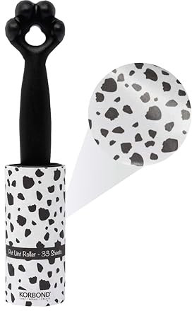 Korbond Pet Lint Roller - LIMITED EDITION - 33 Dalmatian Printed Sheets - Lemon Scented Adhesive Pet Hair Remover Roller - Sticky Roller for Clothes - Dog Hair Remover