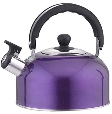 2L Whistling Camping Kettle, Stainless Steel Whistling Stovetop Tea Kettle Portable Lightweight Teapot for Camping Trips Hiking Travel (Purple)