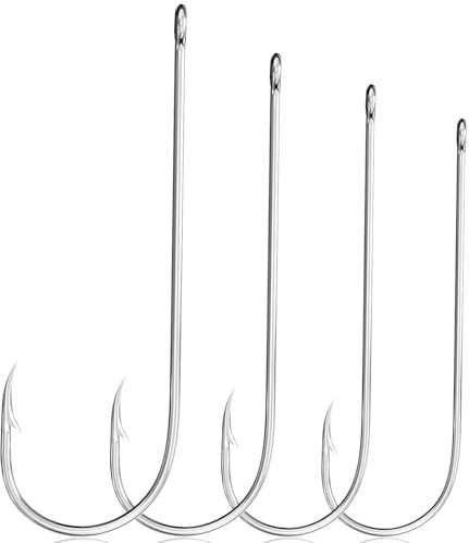 Luroad Aberdeen Sea Fishing Hooks, Large Barbed Aberdeen Hooks, Long Shank and Wide Gape Size 1#, 1/0, 2/0, 3/0, Light Fishing Hooks High Carbon Steel