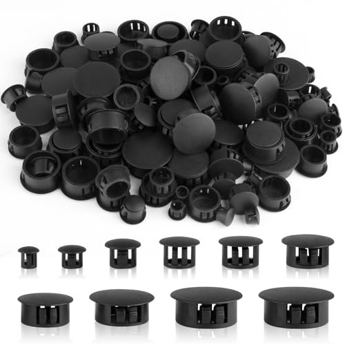 Lot de 150 capuchons d'obturation pour trous de perçage, 6/8/10/12/14/16/18/20/22/25 mm - En plastique - Noir
