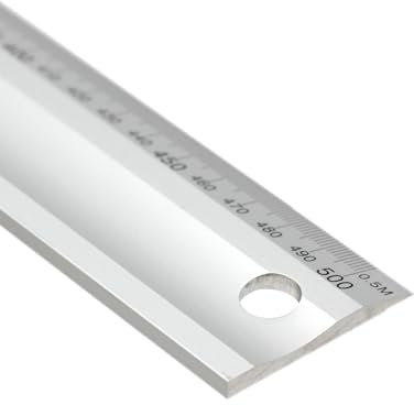 Snyderline® Schneidelineal 60cm aus Aluminium - mm Einteilung, Lineal ruler zum Schneiden, Messen, Zeichnen, Stabile massive Ausführung mit Aufhängung (Silber, 60 cm)