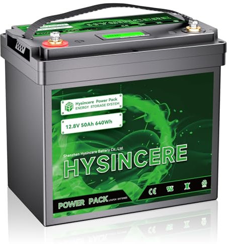 Batteria LiFePO4 da 12 V, 50 Ah, 50 A, BMS, 4000 – 15000 cicli, batteria al litio Deep Cycle, potenza massima 640 W, perfetta sostituzione per batterie al piombo per camper, solare, barche, rimorchi