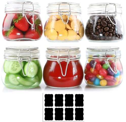 Barattoli Vetro Ermetici 500ml con Clip, Set 6 Vasetti per Conserve