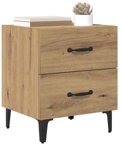vidaXL Bed Cabinet Artisan Oak 40 x 35 x 47.5 cm Engineered Wood, Rustic Nightstand, Small Table With Drawer, Compact Bedroom Storage, Practical Bedside With Open Shelf, Corner Night