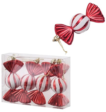 Rote Weihnachts-Dekoration Bonbons Set, 4er-Set Aufhängende Deko mit Seilen Plastik Süßigkeiten-Ornamente in Classic Rot für Weihnachtsbaum Festliche Deko in Geschäften Hotels Haushalten & Partys