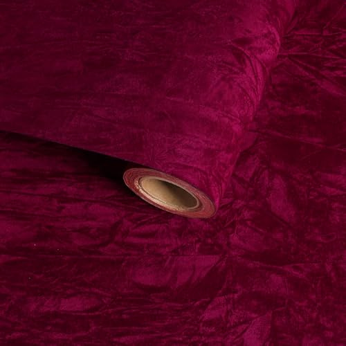 VaryFloral Burgundy Velvet Contact Paper 30cm x 300cm, Peel and Stick Wallpaper Liner for Jewellery Box Wardrobe Drawer Flocked Fabric Vinyl Wrap for Furniture & Small Wall Decor