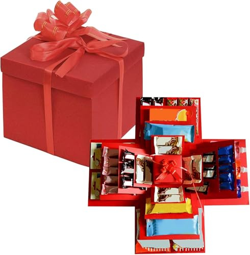 Explosionsbox, 5-lagige Überraschungsbox, Kreative Explosions Geschenkbox, DIY Handgemachte Überraschung Box für Weihnachten Geburtstag Jubiläum Valentinstag Hochzeitsgeschenk (Rot)