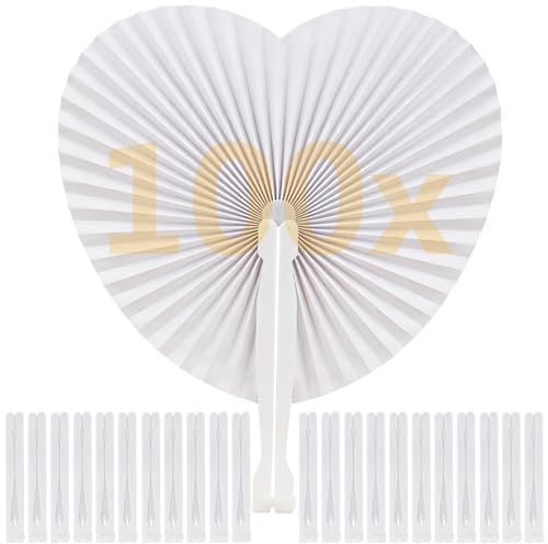 MAOOY 100 Fächer Hochzeit Weiße Vintage Faltfächer als Gastgeschenke | Herz Hochzeitsdeko Fächer Set Fächer zum Bemalen Fächer für Hochzeitsdeko DIY Sommer Party Papierfächer