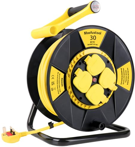 Extension Lead 30M IP44 Waterproof, 4 Socket,Thermal Cut Out, UK Plug | Extension Reel Dust-Proof Extension Lead for Garden, Garage,Camping