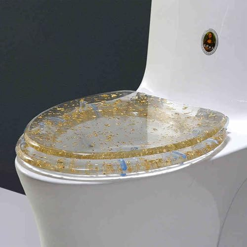WC-Sitz mit Schnellentriegelung, langsam schließender Harz-Toilettensitz mit funkelndem silberfarbenem Glitzer, transparente 3D-Effekte für V-förmige Toiletten