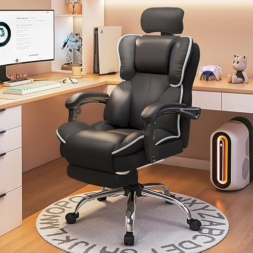 XUEGW Office Chair Big and Tall Executive Desk Chair with Leg Rest,Adjustable Height Computer Gaming Chair with Headrest for Home Office,Study(Black)