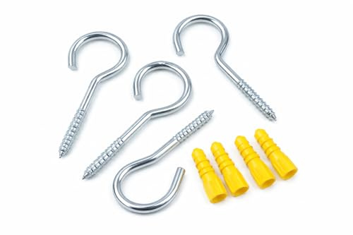 Washing Line Hook Clothes Line Hooks Heavy Duty Screw Wall Mount Hangers Rust Resistance Ceiling Cup Hook With Wall Plug Iron Metal Clothesline Hook For Home Office Easy Install 90mm (Pack Of 4)