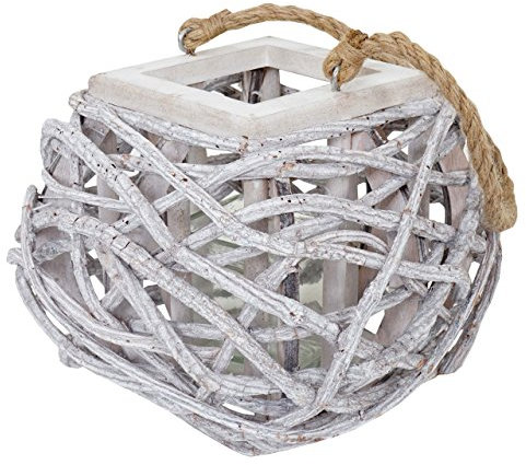 Windlicht 40cm, Hängelaterne Kerzenhalter mit Glaseinsatz 8cm, weiß-grau