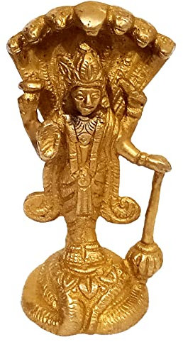 Purpledip Brass Statue Lord Vishnu: Hindu God Idol Sculpture Home Temple Decor Gift (11189)