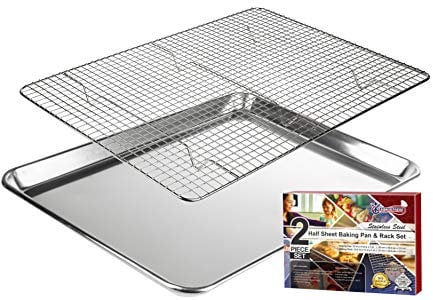 KITCHENATICS Bandeja para Asar y Hornear con Rejilla de Alambre: Aluminio Bandeja para Horno con Rejilla de Enfriamiento Rustidera de Acero Inoxidable - 33 x 45 cm