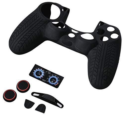 Hama Controller-Hülle Silikon Zubehör Set für PS4 SLIM/PS4 PRO Controller, (Schutzhülle mit Thumbstick-Kappen, Trigger-Aufsätzen, Touchpad-Schutzfolie, Sticker, Silikon Case), Racing
